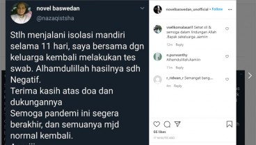 Isolasi Mandiri 11 Hari, Novel Baswedan Sembuh dari Covid-19