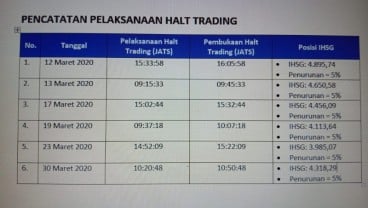 Setelah 6 Bulan, BEI Kembali Lakukan Trading Halt