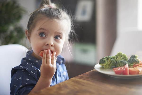 Ilustasi - Seorang anak makan buah dan sayur./Istimewa