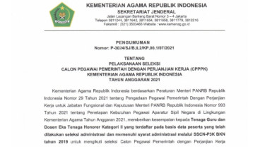 Simak Tata Cara dan Dokumen Persyaratan Seleksi PPPK Kemenag 2021