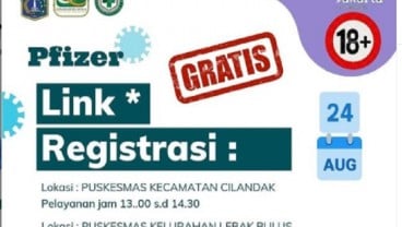 Gratis! Link Registrasi Vaksinasi Covid-19 Pfizer di Puskesmas Cilandak dan Lebak Bulus Hari Ini, 24 Agustus 2021