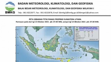 Terpantau Ada 31 Titik Panas di Sumatra Utara