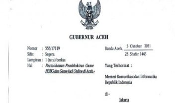 Gubernur Aceh Minta Gim PUBG Diblokir