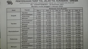 Tarif Tol Surabaya-Gresik Naik per 3 Januari 2022