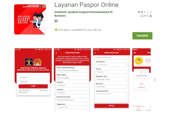 Tampilan aplikasi paspor online atau M-Paspor di Google Playstore