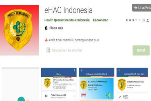 Aplikasi e-HAC Indonesia/Istimewa