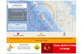 Gempa Bumi Magnitudo 6,1 Guncang Sumatra Barat Minggu Pagi