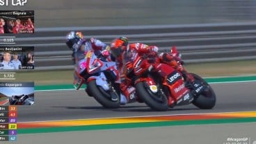 Hasil MotoGP Aragon: Bastianini Salip Pecco di Lap Terakhir, Marquez-Quartararo Crash