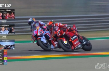 Hasil MotoGP Aragon: Bastianini Salip Pecco di Lap Terakhir, Marquez-Quartararo Crash