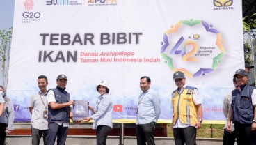 Tabur Bibit Ikan di Danau Archipelago TMII, Brantas Abipraya Dukung Kesiapan Jelang G20