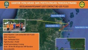 Helikopter P1103 Hilang, Polri Fokuskan Pencarian di Pantai Burung Mandi Belitung Timur