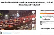 Macet dan Tak Produktif, Hampir 15 Ribu Orang Dukung Petisi 'Kembalikan WFH'