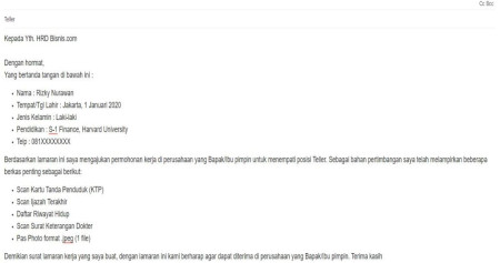 Contoh lamaran kerja via email untuk bank/Bisnis-Rizky Nurawan