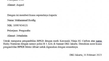 Contoh Surat Kuasa Pengambilan BPKB Motor dan Mobil