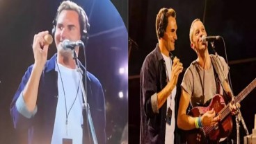 Kejutan! Roger Federer Nyanyi Bareng Chris Martin di Konser Coldplay