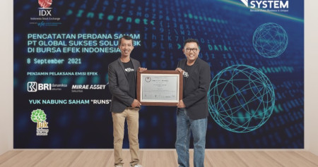 PT Global Sukses Solusi Tbk (RUNS) resmi listing di Bursa Efek Indonesia pada Rabu (8/9/2021). RUNS membukukan rugi Rp5,08 miliar pada semester I/2023.rn
