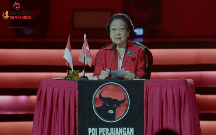 Ketum PDI Perjuangan Megawati Soekarnoputri dalam forum rapat kerja nasional (rakernas) ke-IV PDIP di JI-Expo Kemayoran, Jakarta Pusat pada Jumat (29/9 - 2023). Dok Youtube PDIP