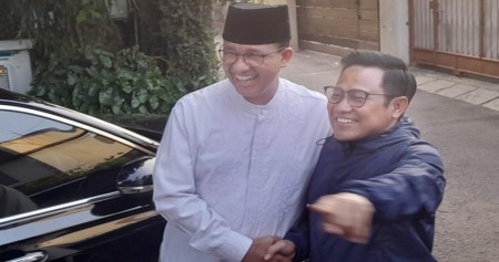 Survei Poltracking: Basis PKB Lebih Pilih Prabowo dan Ganjar, Bukan Anies. Bakal calon wakil presiden Muhaimin Iskandar menyambangi kediaman bakal calon presiden Anies Baswedan di Jakarta, Rabu (27/9/2023)/Bisnis-Surya Dua Artha