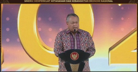 Tangkapan layar Gubernur Bank Indonesia Perry Warjiyo dalam Pertemuan Tahunan Bank Indonesia, Rabu (29/11/2023)./YouTube-Bank Indonesia