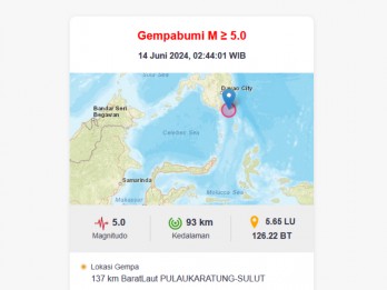 Gempa 5,0 SR Guncang Sulawesi Utara, Tidak Berpotensi Tsunami