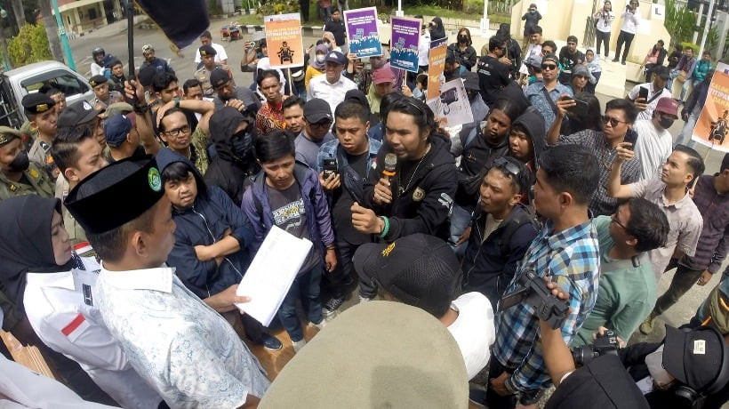 Aksi demonstrasi menolak RUU penyiaran terbaru yang dianggap mengekang kebebasan pers./BSNIS