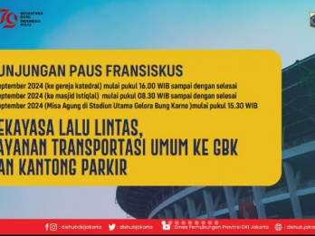 Dishub DKI Rekayasa Lalu Lintas di Katedral dan GBK Saat Kunjungan Paus Fransiskus