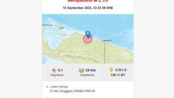 Gempa 5,1 SR Guncang Tenggara Sarmi, Papua: Tidak Berpotensi Tsunami