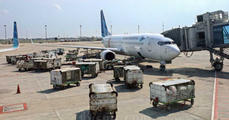Kementerian BUMN berencana merombak susunan pengurus Garuda Indonesia (GIAA) dalam RUPSLB yang digelar pada 15 November 2024. Bisnis/Eusebio Chrysnamurti
