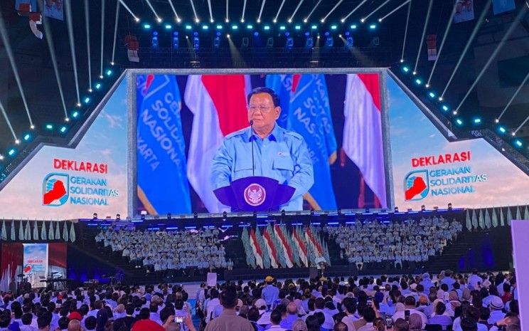 Presiden Prabowo Subianto saat memberikan sambutan saat deklarasi Gerakan Solidaritas Indonesia - Bisnis/ Lukman Nur Hakim