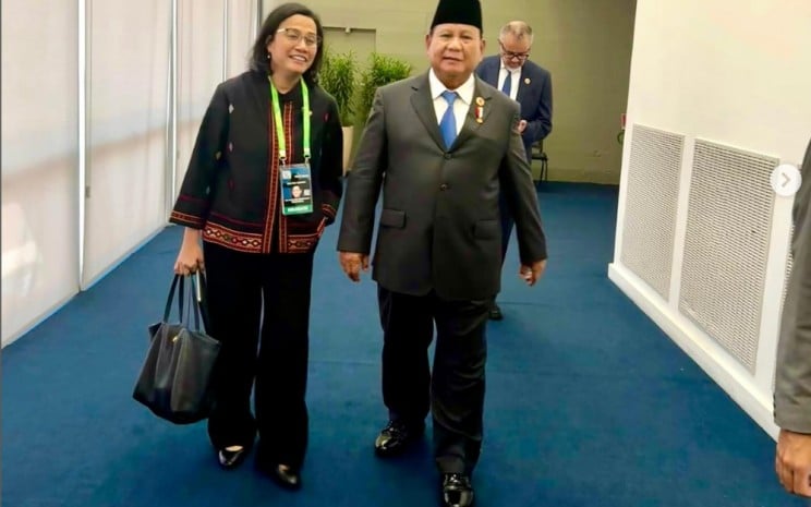 Presiden Prabowo Subianto dan Menteri Keuangan Sri Mulyani Indrawati di sela/sela perhelatan KTT G20 Brasil 2024. Dok Instagram smindrawati