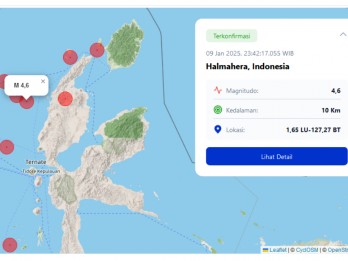 Gempa 4,6 SR Guncang Halmahera Barat, Kedalaman 10 Kilometer