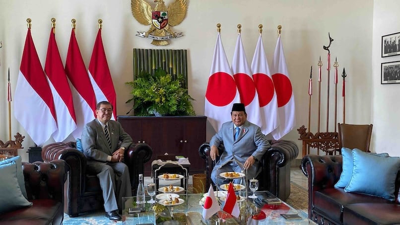 Presiden Prabowo Subianto mendorong lima sektor kerja sama antara Indonesia—Jepang sebagai fokus utama kedua Negara saat melakukan pertemuan bilateral dengan delegasi PM Jepang Ishiba di Istana Bogor, Sabtu (11/1/2025). Bisnis/Akbar Evandio