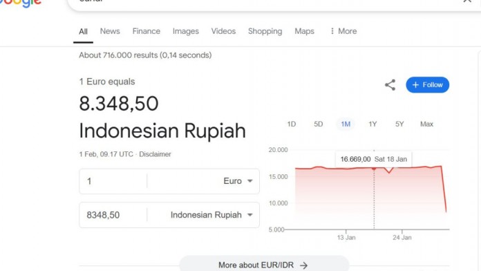 Gak Cuma Dolar AS, Rupiah Juga Mendadak Jadi Rp8.348 per Euro di Google