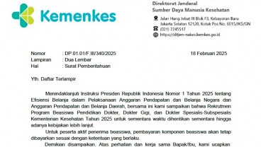 Kemenkes Batalkan Beasiswa Pendidikan Dokter 2025 karena Efisiensi Anggaran