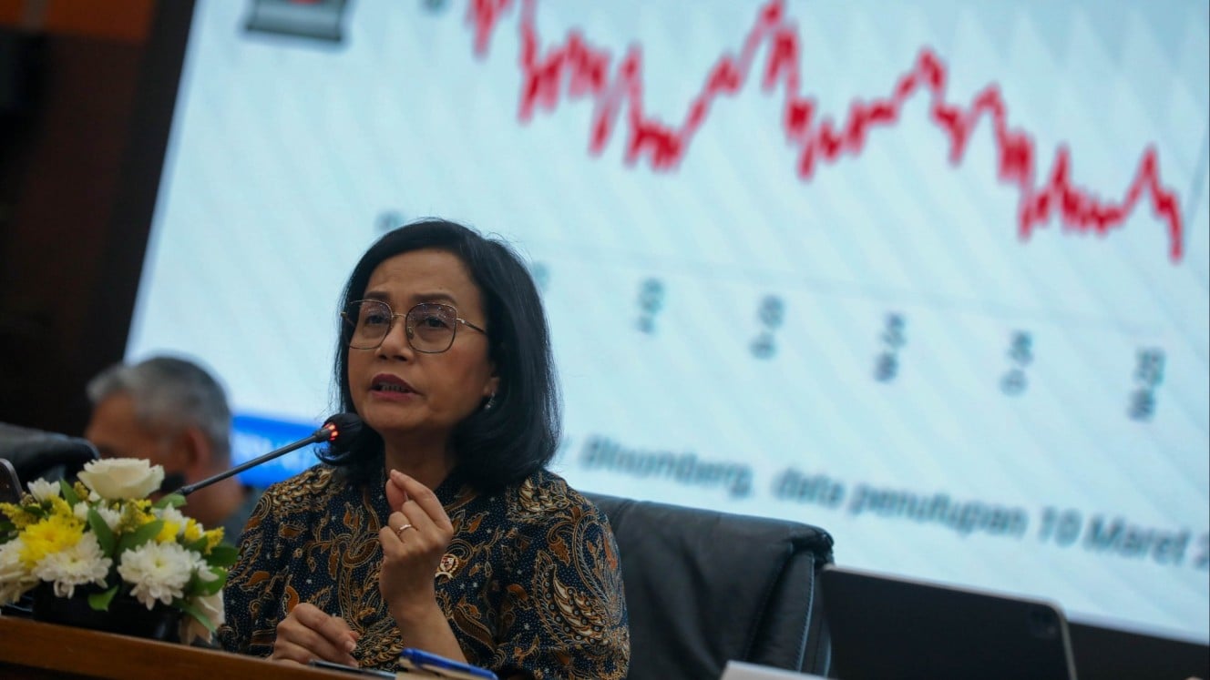 Menteri Keuangan Sri Mulyani Indrawati memberikan pemaparan saat konferensi pers APBN KiTa di Jakarta, Kamis (13/3/2025). (Bisnis/Himawan L. Nugraha)