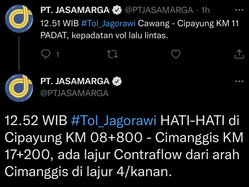 Hari Raya Idulfitri 1443 H, Tol Jagorawi Macet Parah. Jasa Marga Berlakukan Contraflow