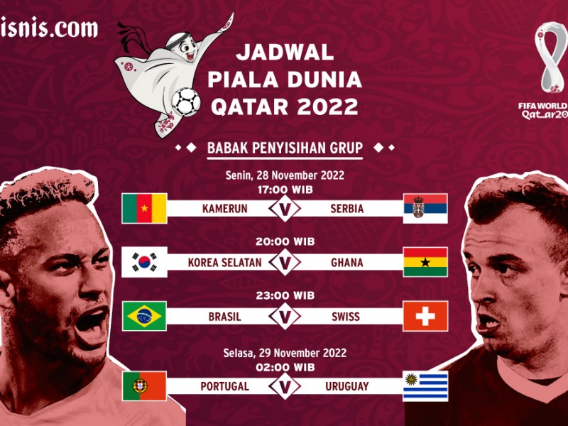 Jadwal Piala Dunia 2022 Hari Ini: Brasil vs Swiss, Portugal vs Uruguay