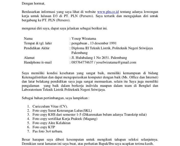 surat lamaran kerja yang baik 