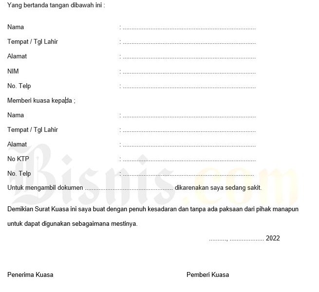 contoh surat kuasa pengambilan dokumen (Bisnis - Rizky Nurawan)