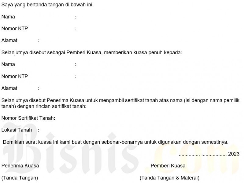 Contoh surat kuasa pengambilan sertifikat tanah (Bisnis - Rizky Nurawan)