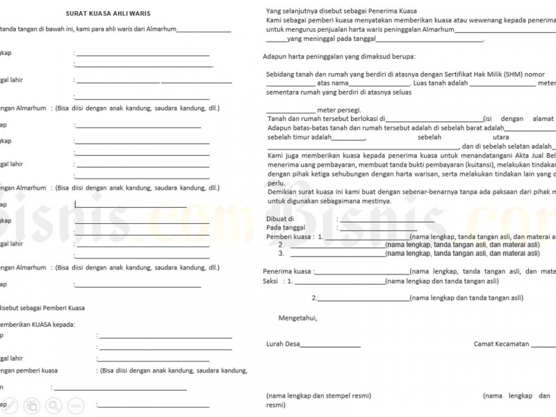 contoh surat kuasa ahli waris (Bisnis - Rizky Nurawan)