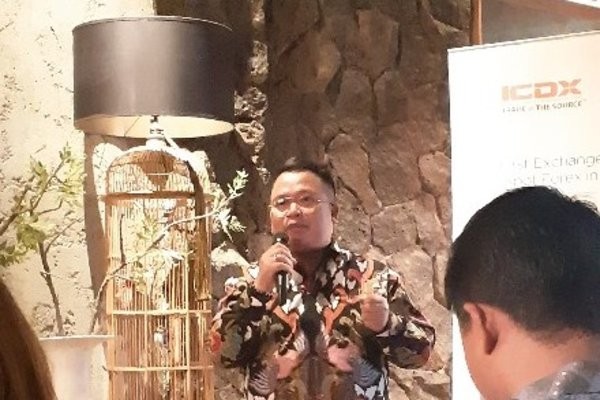 Direktur Utama ICH Nursalam dalam ' Dinner Gatherinf; Peran ICDX dalam Pendalaman Pasar Keuangan' di Jakarta, Kamis (18/10/2018)./Mutiara Nabila