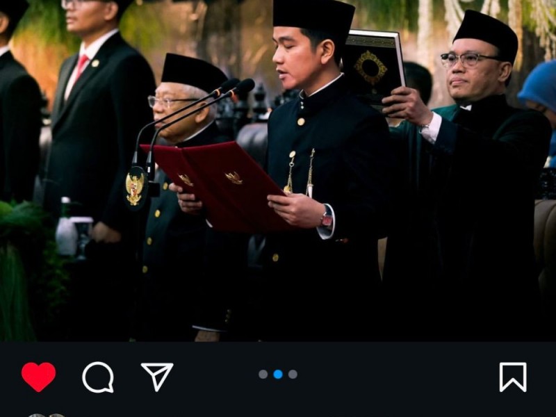 Gibran Rakabuming Raka mengunggah foto saat dilantik sebagai Wapres RI di akun Instagramnya - Dok. Instagram