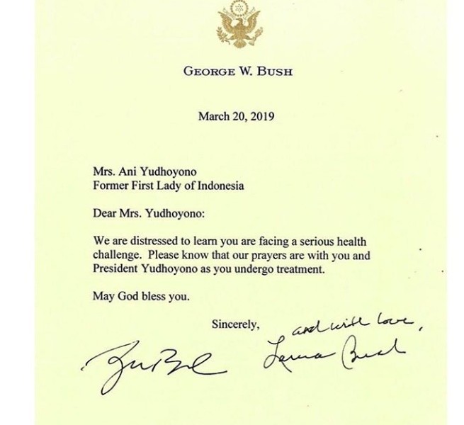 Ani Yudhoyono Dapat Dukungan Doa dari Keluarga Mantan Presiden AS George W. Bush
