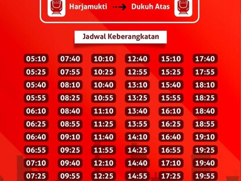 Jadwal LRT Jabodebek Harjamukti Dukuh Atas