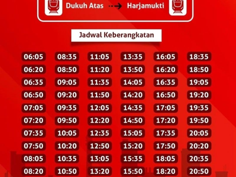 Jadwal LRT Jabodebek Dukuh Atas Harjamukti