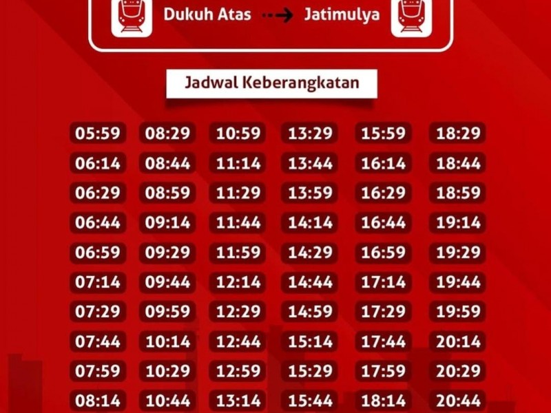 Jadwal LRT Jabodebek Dukuh Atas Jatimulya