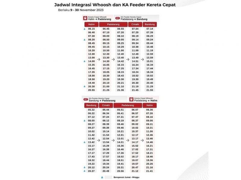 Jadwal KA Feeder Kereta Cepat