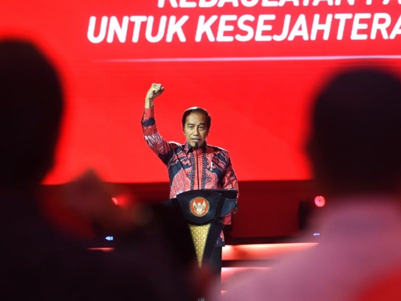 Presiden Jokowi saat Rakernas PDIP