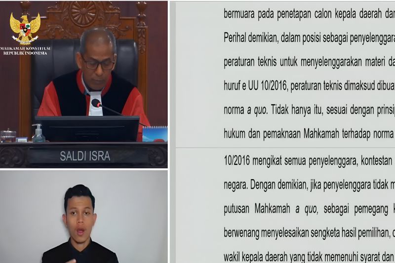 Hakim Mahkamah Konstitusi Saldi Isra membacakan putusan terkait Pilkada Serentak 2024. ANTARA